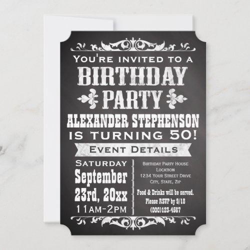 Chalkboard Vintage Blackboard Theme Birthday Party Custom Invites