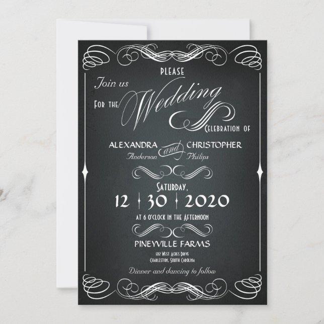 Chalkboard Vintage Bold Typography Wedding Invitation (Front)