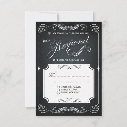 Chalkboard Vintage Bold Typography Wedding RSVP