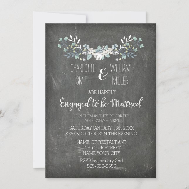 Chalkboard Vintage Floral Engagement Party Invitation (Front)