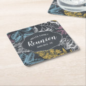 Chalkboard vintage floral family reunion square paper coaster (Angled)