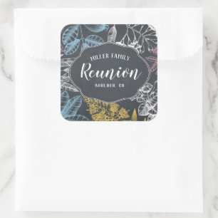 Chalkboard Vintage Floral Family Reunion Square Sticker
