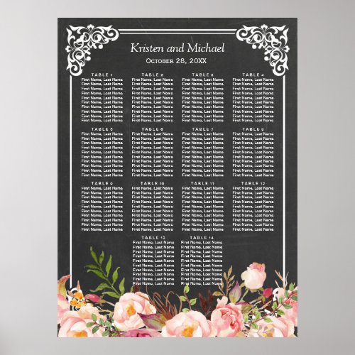 Chalkboard Vintage Floral Wedding Seating Chart