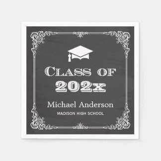 Chalkboard Vintage Frame Graduation Dinner Party Napkins