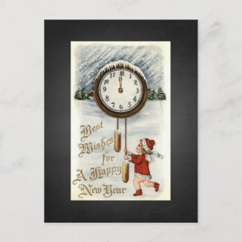 Chalkboard Vintage Happy New Year Greetings Holiday Postcard by zazzleoccasions at Zazzle