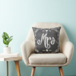 Chalkboard Vintage Modern Mrs Bride Pillow<br><div class="desc">Chalkboard Vintage Modern Mr. and Mrs. Chalkboard Wedding Invitations Sweet and sassy chalkboard weddings. You can Personalize this Beautiful Elegant Vintage Elements Coral, Blue, Gray and White Vintage Bird Pillow to say anything you like or use the existing Mrs.for the Bride/ Wife or buy two one Mrs. and one Mr....</div>