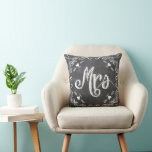 Chalkboard Vintage Modern Mrs Brides Pillow<br><div class="desc">Chalkboard Vintage Modern Mr. and Mrs. Chalkboard Wedding Invitations Sweet and sassy chalkboard weddings. Chalkboard Vintage Modern Mr. and Mrs. Chalkboard Wedding Pillows.You can Personalize this Beautiful Elegant Vintage Elements Coral, Blue, Gray and White Vintage Bird Pillow to say anything you like or use the existing Mrs.for the Bride/ Wife...</div>