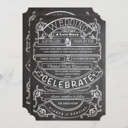 Chalkboard Vintage Modern Typography Wedding Invitation