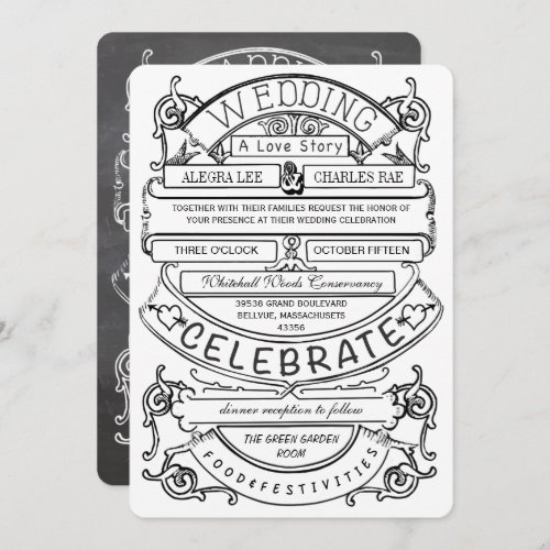 Chalkboard Vintage Modern Typography Wedding Invitation