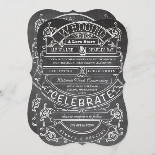 Chalkboard Vintage Modern Typography Wedding Invitation