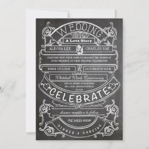 Chalkboard Vintage Modern Typography Wedding Invitation