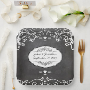 Chalkboard Vintage Modern Victorian Wedding Paper Plates
