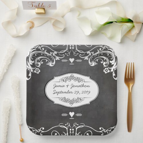Chalkboard Vintage Modern Victorian Wedding Paper Plates