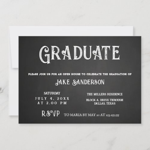Chalkboard Vintage Open House Graduation Invitation