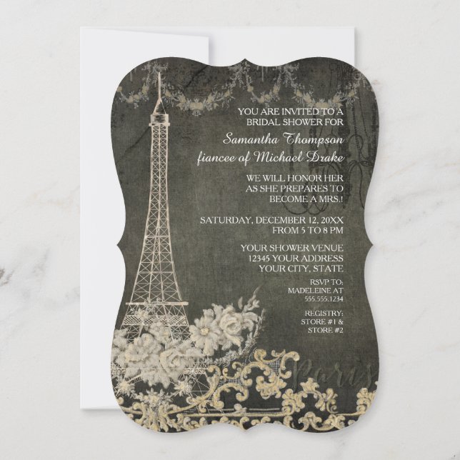 Chalkboard Vintage Paris Parisian Bridal Shower Invitation (Back)