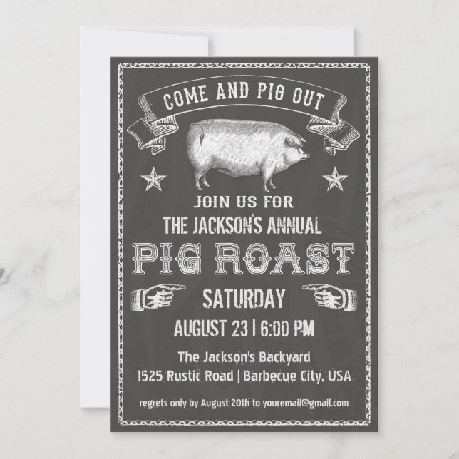 Chalkboard Vintage Pig Roast Invitation (Front)