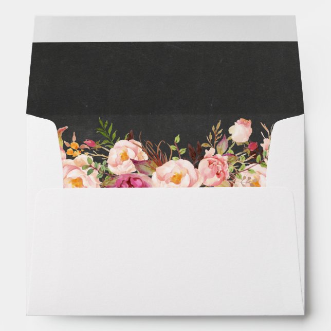 Chalkboard Vintage Pink Floral 5x7 Wedding Envelope (Back (Bottom))