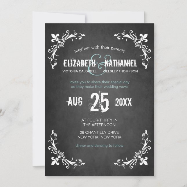 Chalkboard Vintage Romance Wedding Invitation (Front)