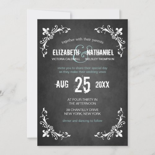 Chalkboard Vintage Romance Wedding Invitation