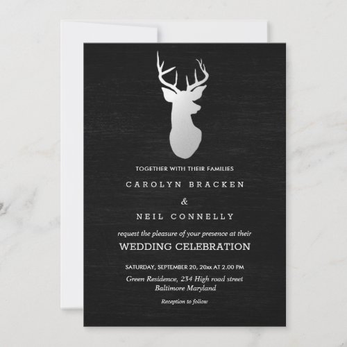 Chalkboard Vintage Silver Antler Wedding Invitation