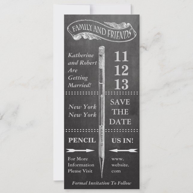 Chalkboard Vintage Wedding Save The Date (Front)