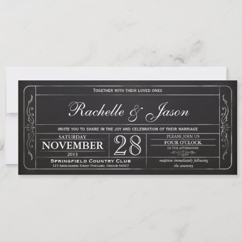 Chalkboard Vintage Wedding Ticket  Invitation