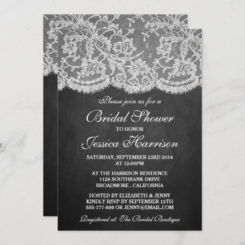 Chalkboard  Vintage White Lace Bridal Shower Invitation