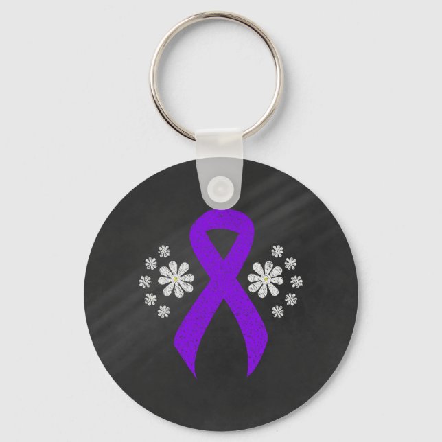 Chalkboard Violet Ribbon, Hodgkin's lymphoma Keychain (Front)
