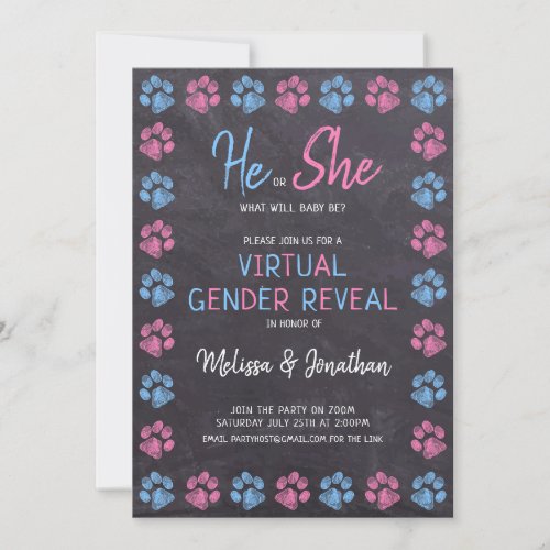 Chalkboard Virtual Gender Reveal Blue Pink Invitation
