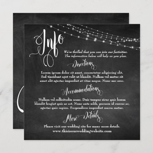 Chalkboard w Light Strings Wedding Info Script Invitation