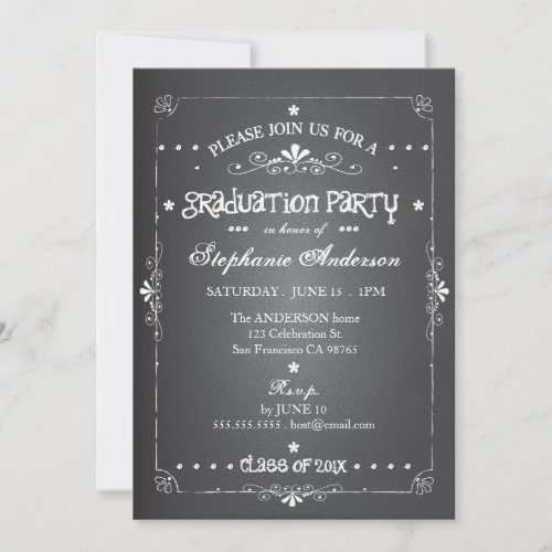 Chalkboard w Photo Graduation Party Invitation