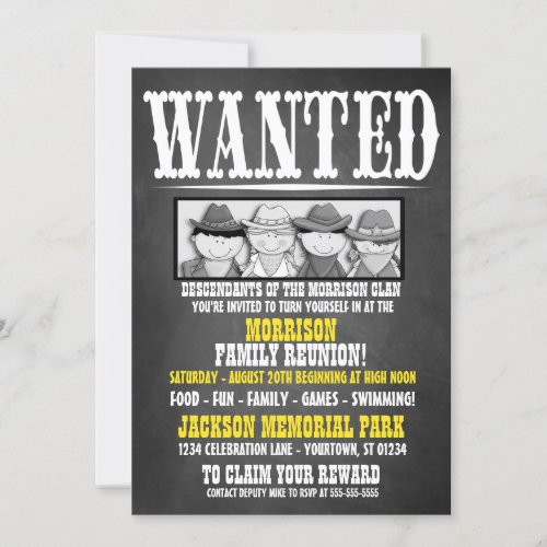 Chalkboard Wanted Poster Family Reunion Invitation