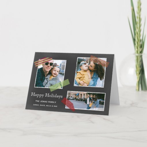 Chalkboard Washi Tape Multiple Photo Collage Holiday Card Zazzle
