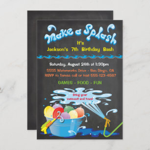 Chalkboard Water Balloon Birthday Pool Invitation