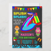 Chalkboard Water Slide Kids Birthday Party Invite (Front)