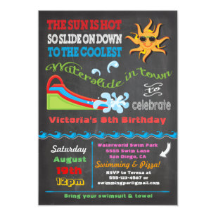 Water Party Invitations Zazzle Chalkboard Water Slide Pool Birthday Party Invitation