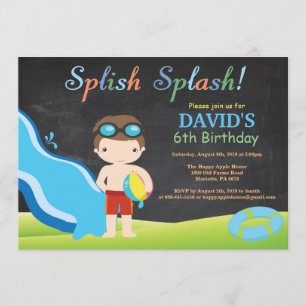 Chalkboard Water Slide Pool Birthday Party Invitation