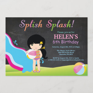 Chalkboard Water Slide Pool Birthday Party Invitation