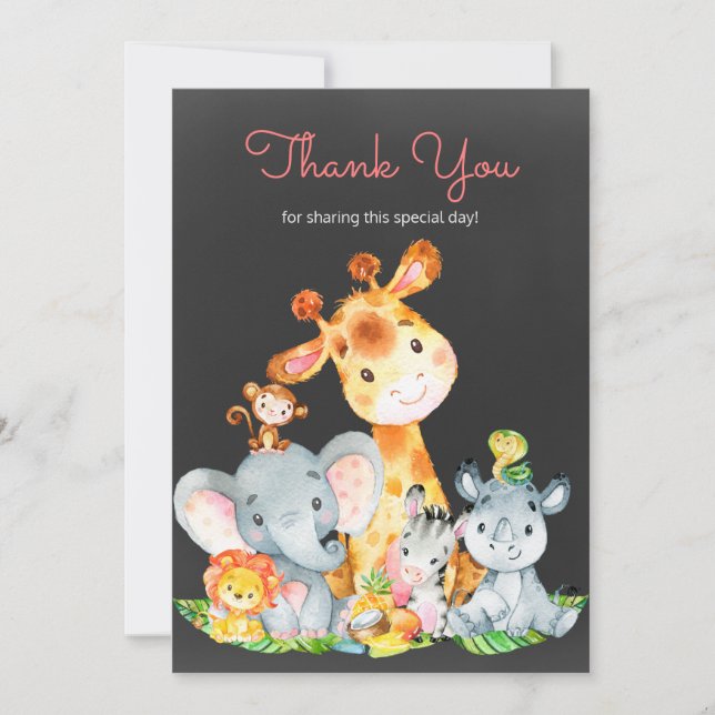 Chalkboard Watercol Cute Jungle Animals Thank You (Front)