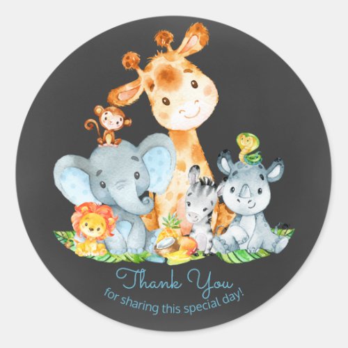 Chalkboard Watercol Cute Jungle Animals Thank You Classic Round Sticker
