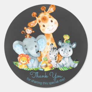 Chalkboard Watercol Cute Jungle Animals Thank You Classic Round Sticker
