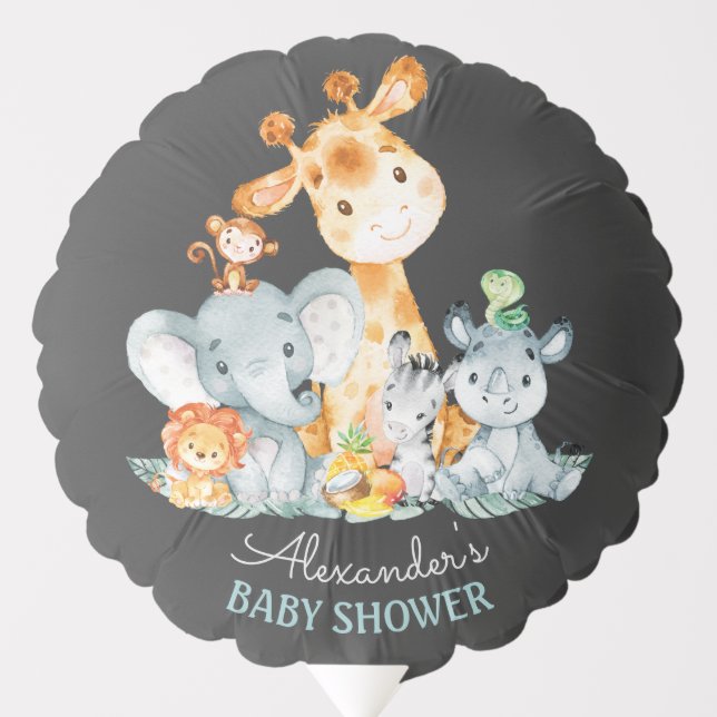 Chalkboard Watercol Cute Safari Jungle Baby Balloon (Front)
