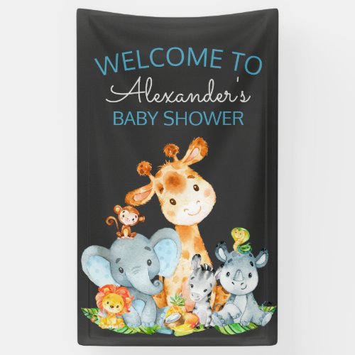 Chalkboard Watercol Cute Safari Jungle Baby Shower Banner