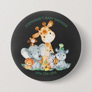 Chalkboard Watercol Cute Safari Jungle Baby Shower Button