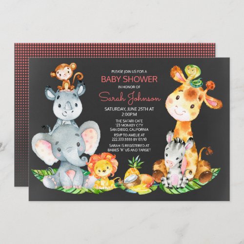 Chalkboard Watercol Cute Safari Jungle Baby Shower Invitation