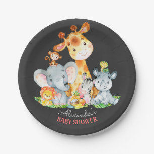 Chalkboard Watercol Cute Safari Jungle Baby Shower Paper Plates