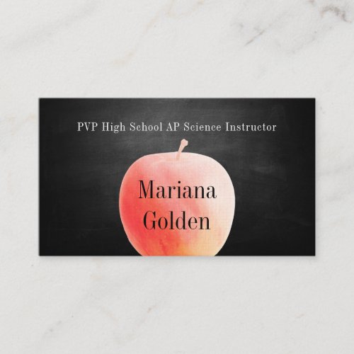 Chalkboard Watercolor Apple Teacher Business Card