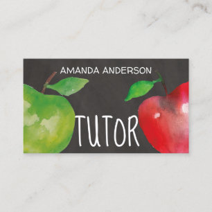 Chalkboard Watercolor Apples Modern Tutor Business Card