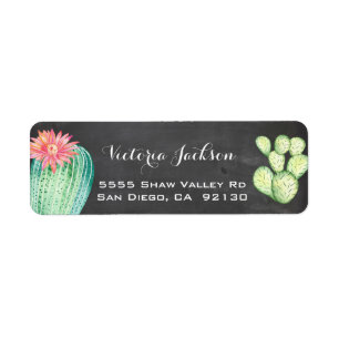 Chalkboard watercolor cactus address label