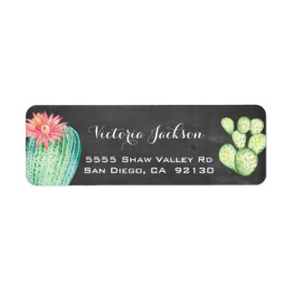 Chalkboard watercolor cactus address label